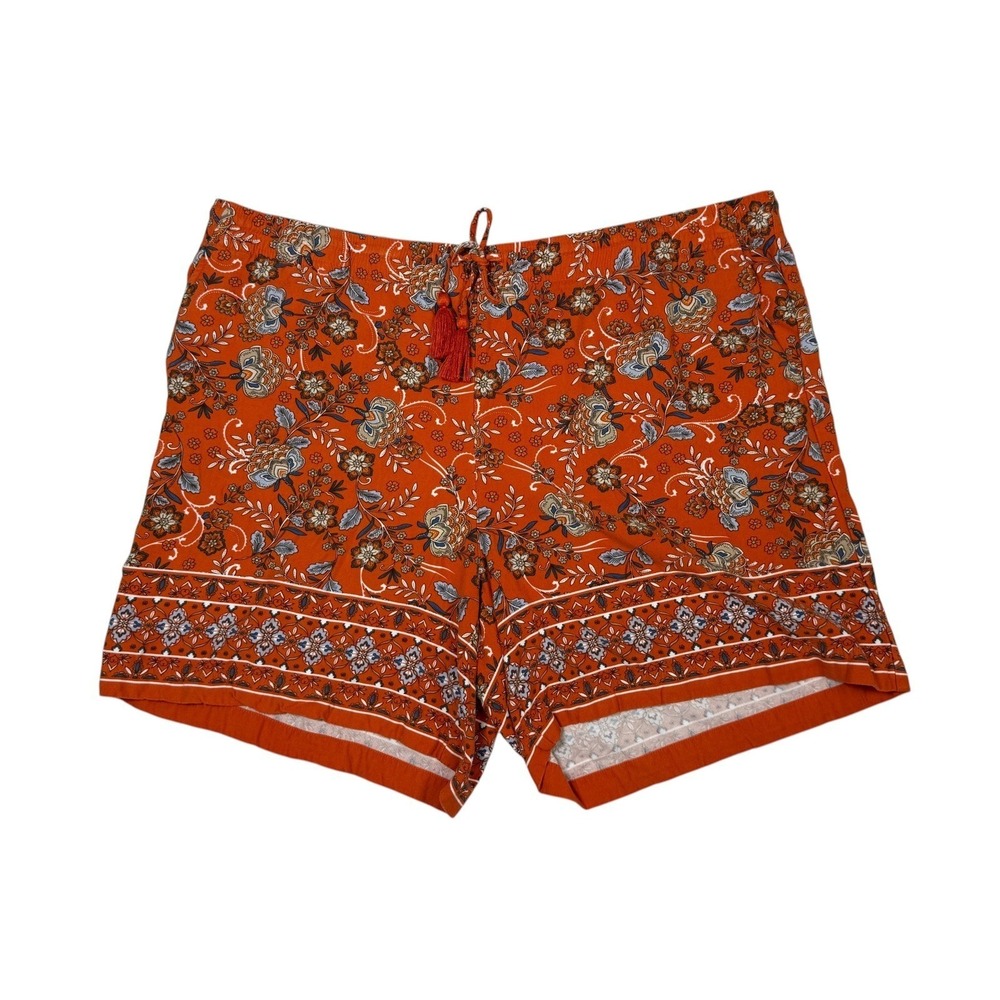 J.Jill XL Orange Floral Boho Rayon Pull-On Shorts Tassel Vacation Resort